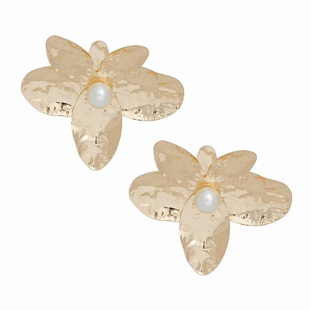 Stud Large Sculpted Petal Gold Flower Earrings