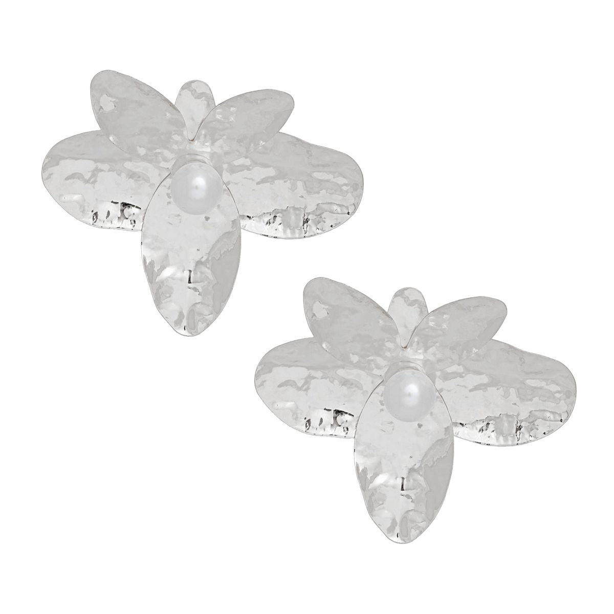 Stud Large Sculpted Petal Silver Flower Earrings