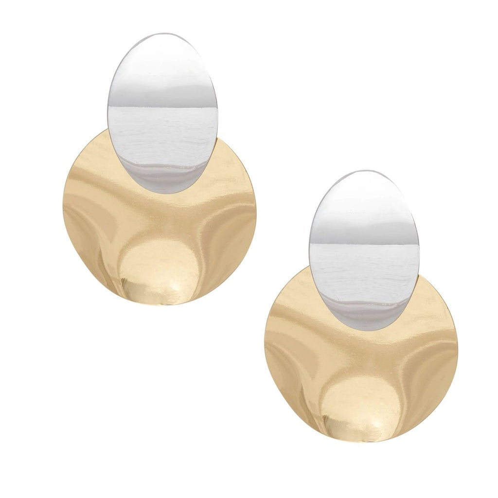 Drop Bent Mixed Metal Oversized Disc Earrings