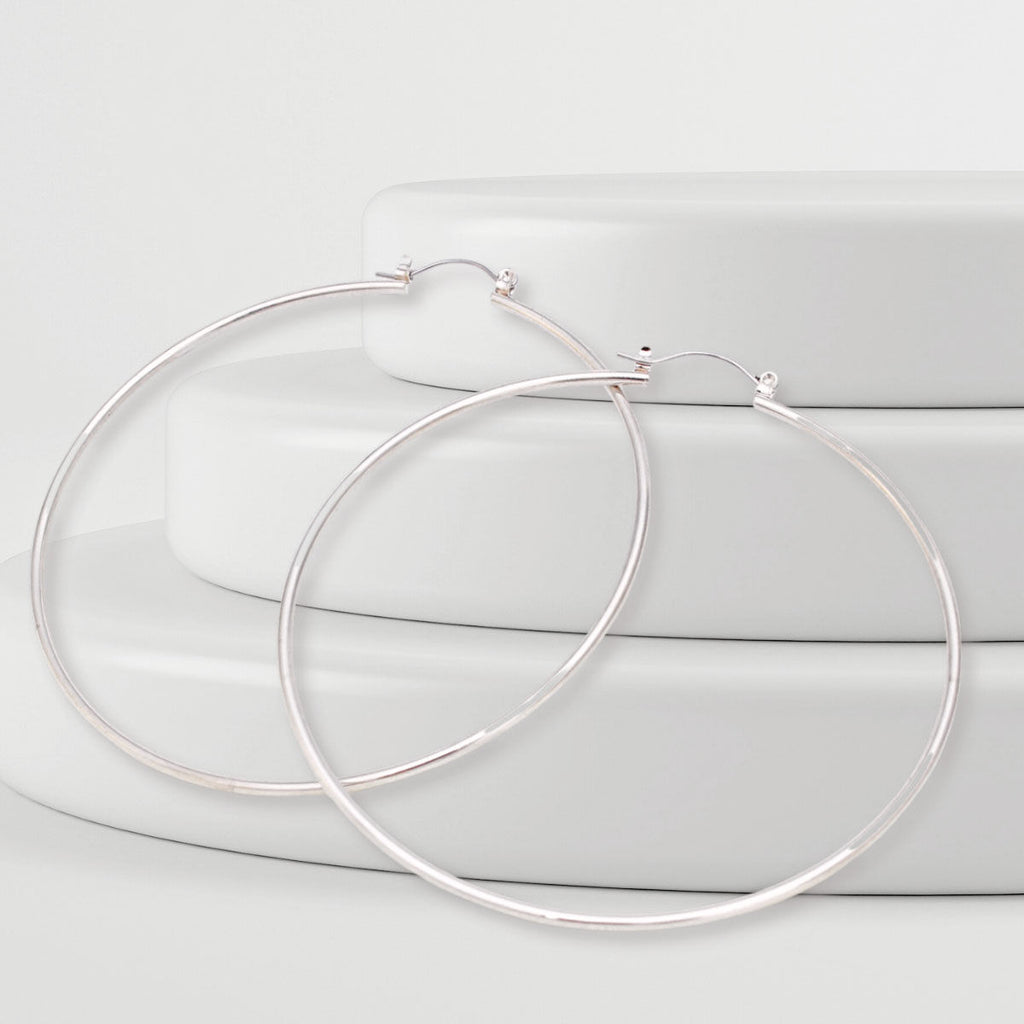 Hoop Classic 3 inch Thin Silver Earrings for Women