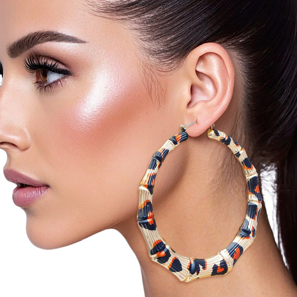 Hoop Leopard Pattern Gold Bamboo Earrings Women