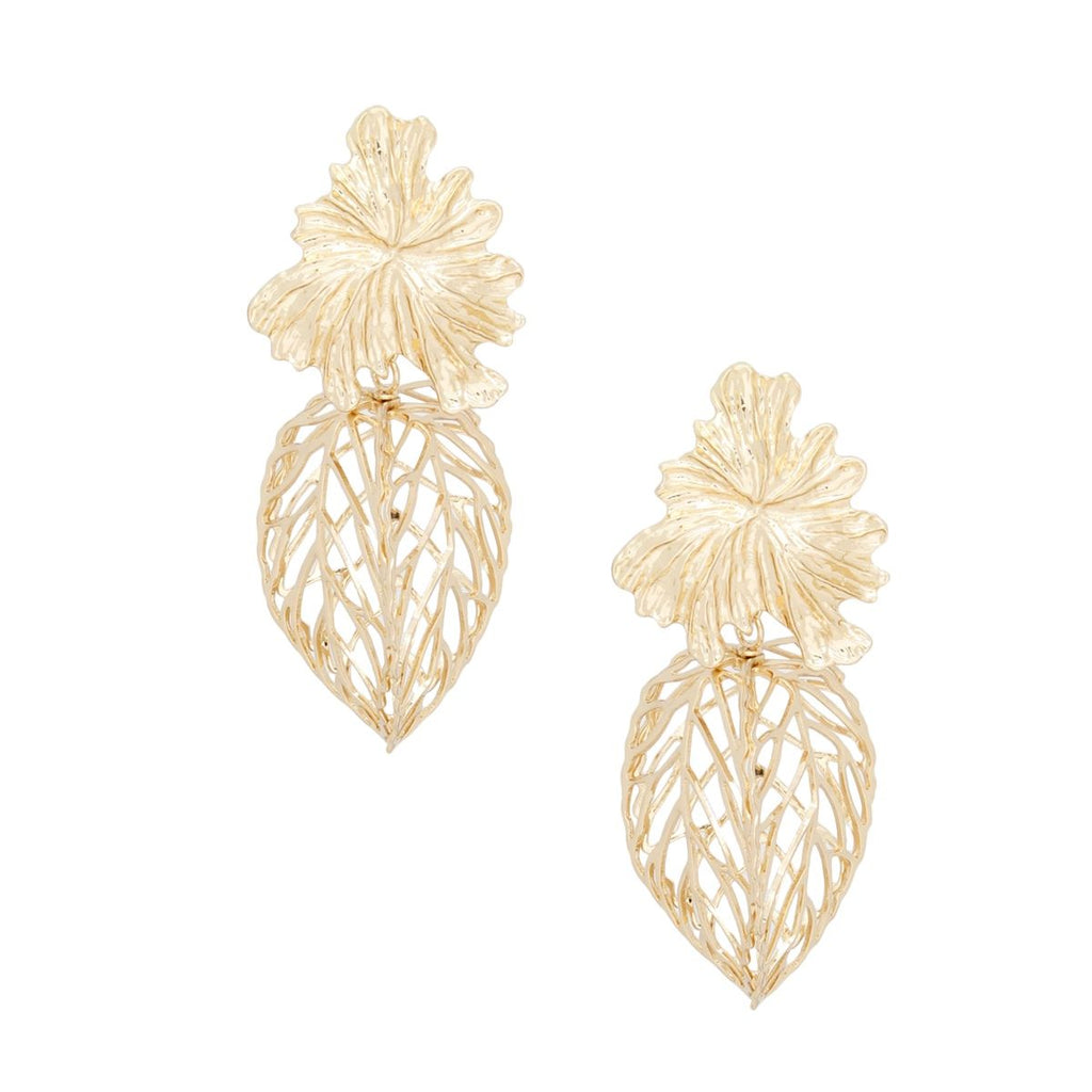 Drop Architectural Gold 3D Caged Leaf Earrings