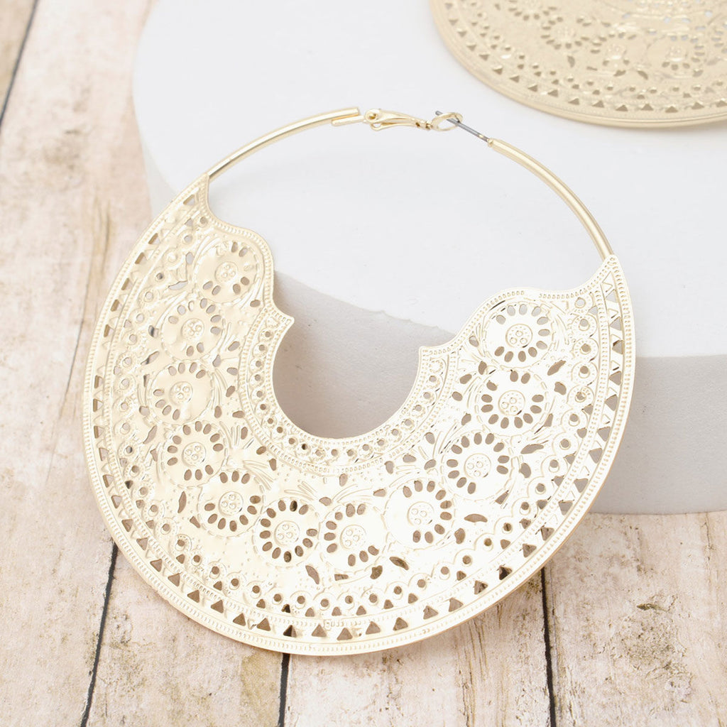 Hoop Intricate Filigree Large Boho Gold Earrings