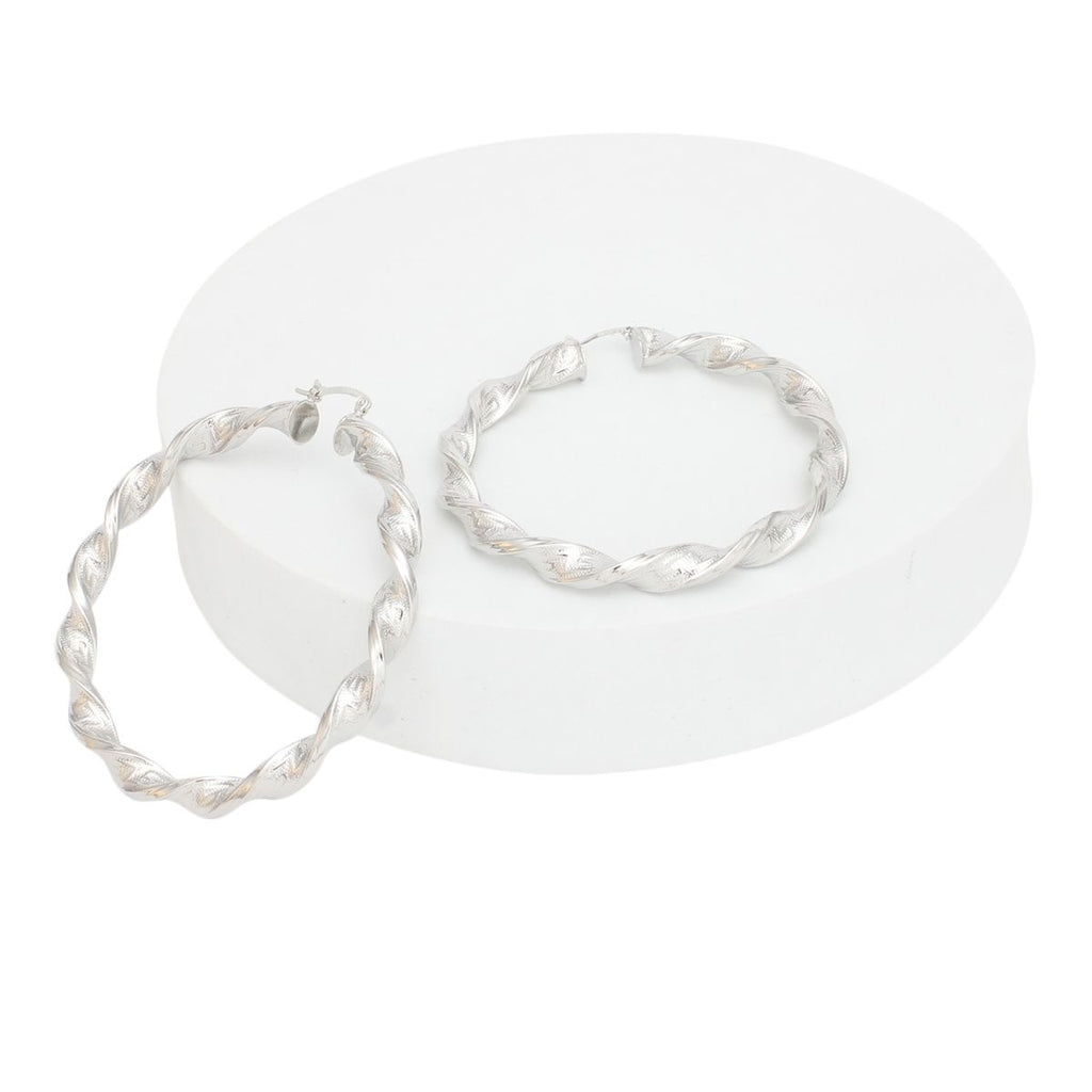 Hoop Silver Twisted Greek Key Earrings for Women