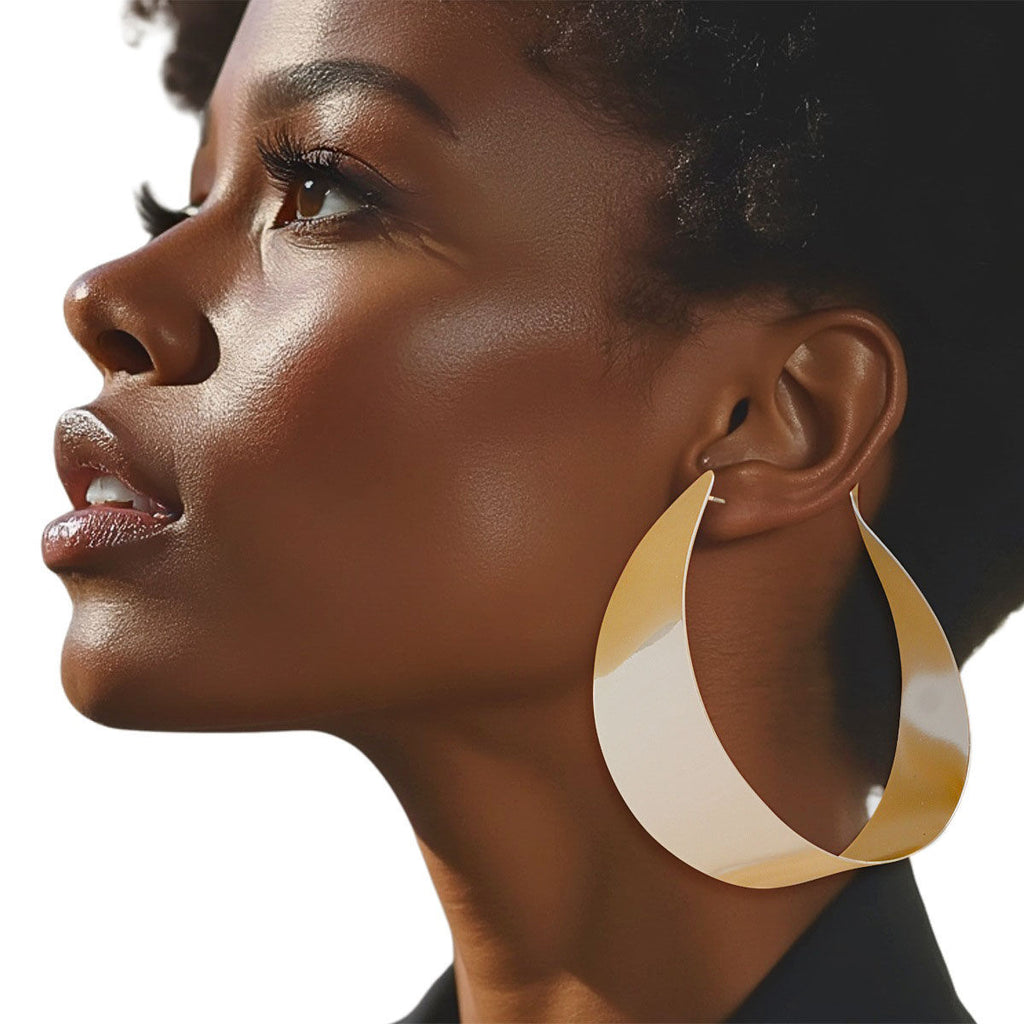 Hoop Contoured Gold Twisted U Shape Earrings