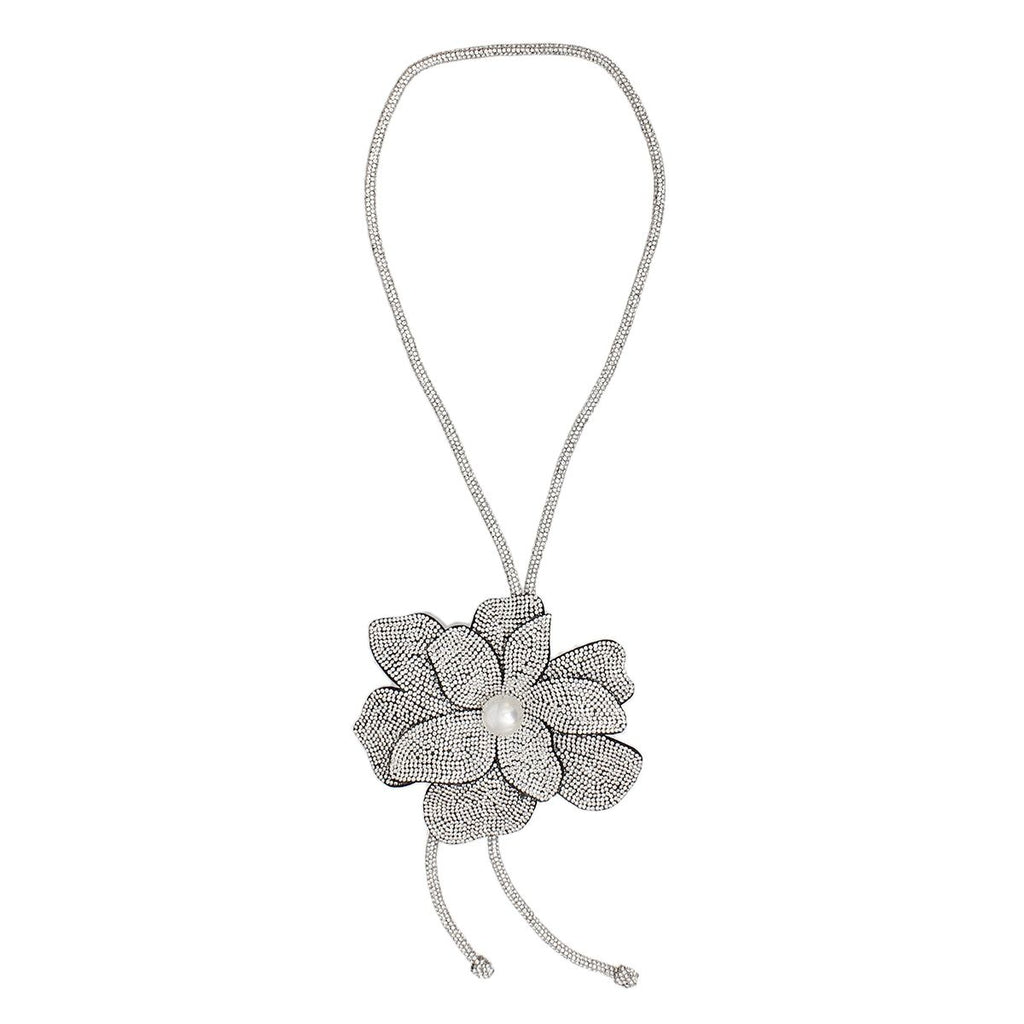 Long Y Brilliant Clear Blooming Flower Necklace