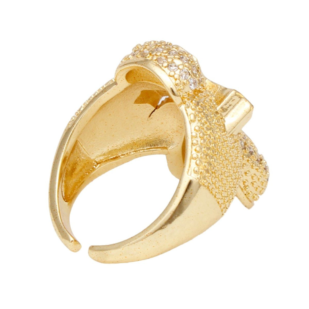 Cocktail Artisan Luxe Gold Brass CZ Cross Ring