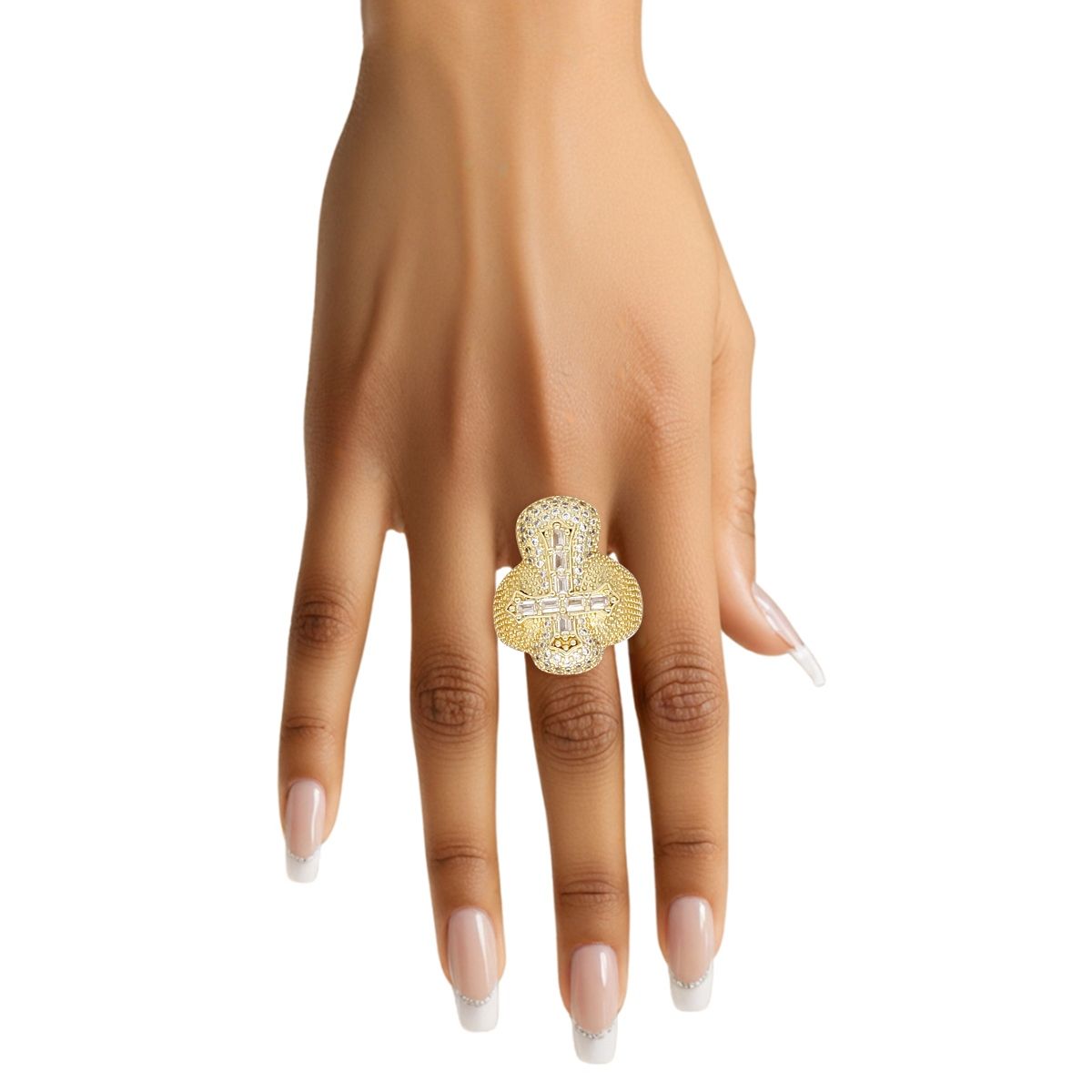 Cocktail Artisan Luxe Gold Brass CZ Cross Ring