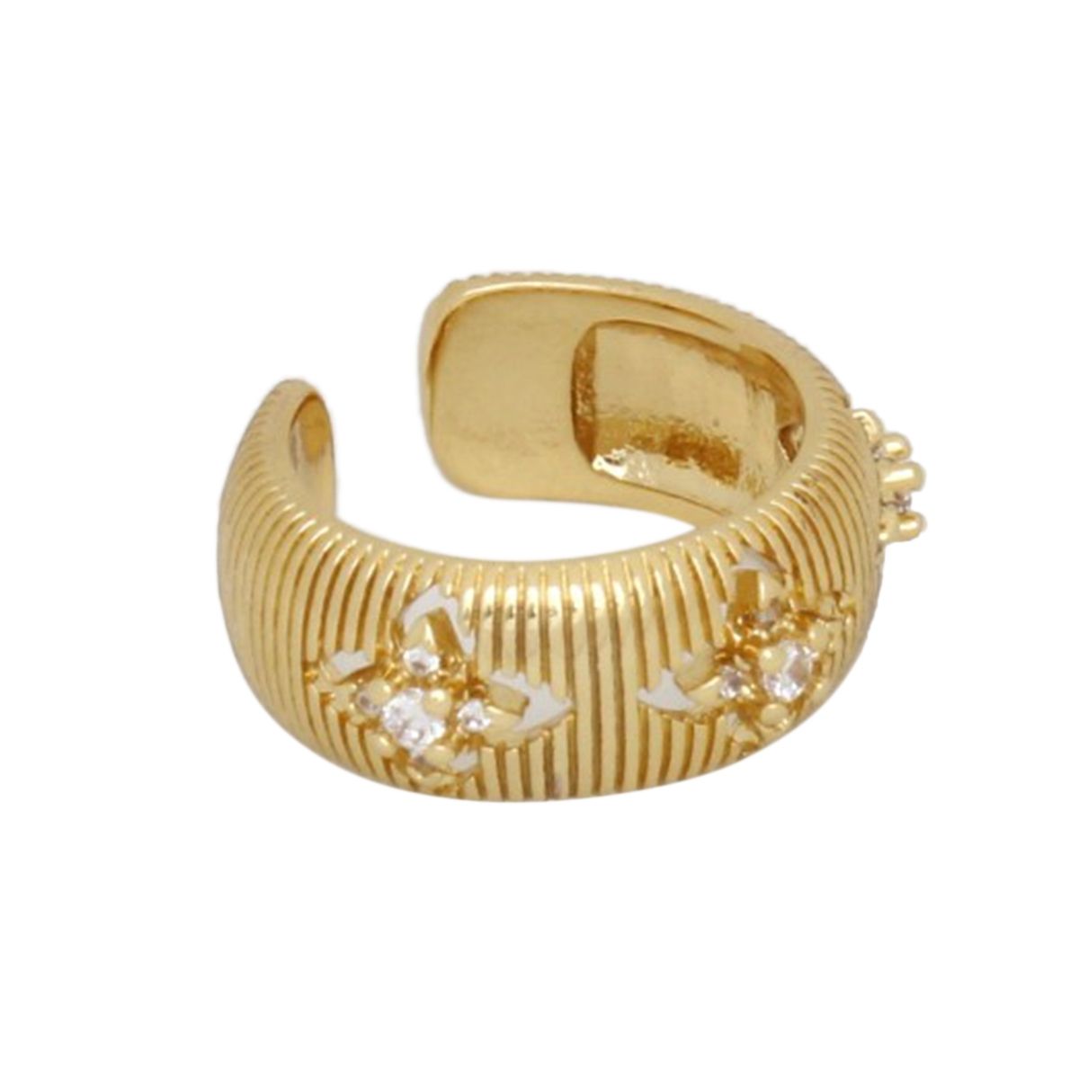 Brass Band CZ Monogram Flower Adjustable Ring