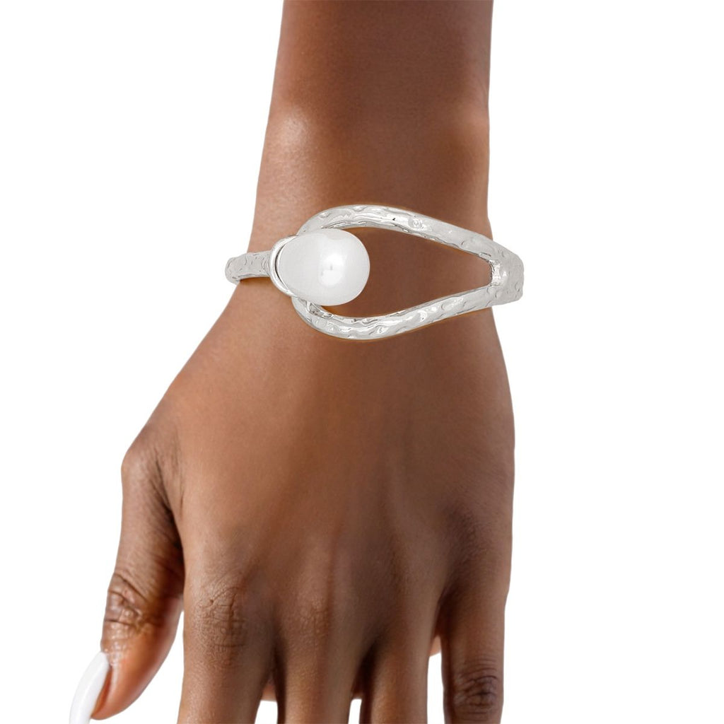 Cuff Teardrop White Pearl Silver Hinge Bracelet