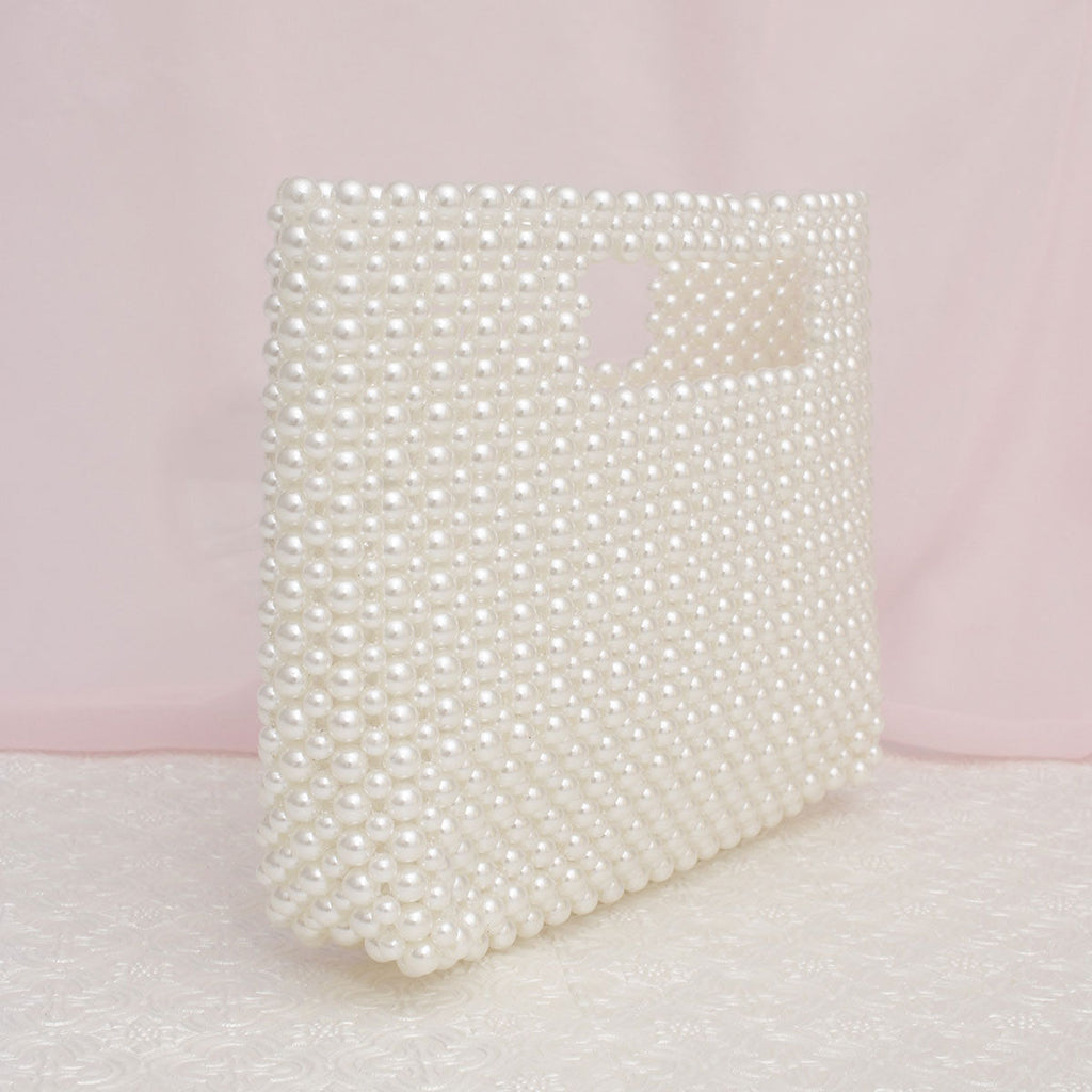 Clutch Vintage Cream Pearl Cut Out Handle Bag