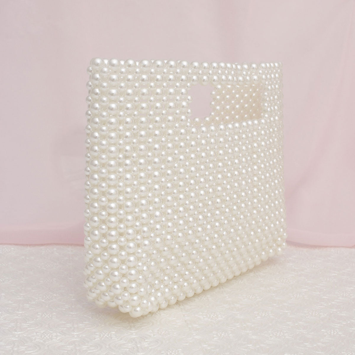 Clutch Vintage Cream Pearl Cut Out Handle Bag