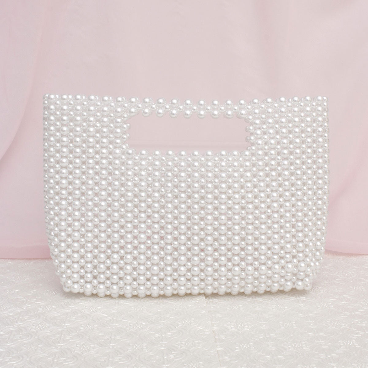 Clutch Vintage White Pearl Cut Out Handle Bag