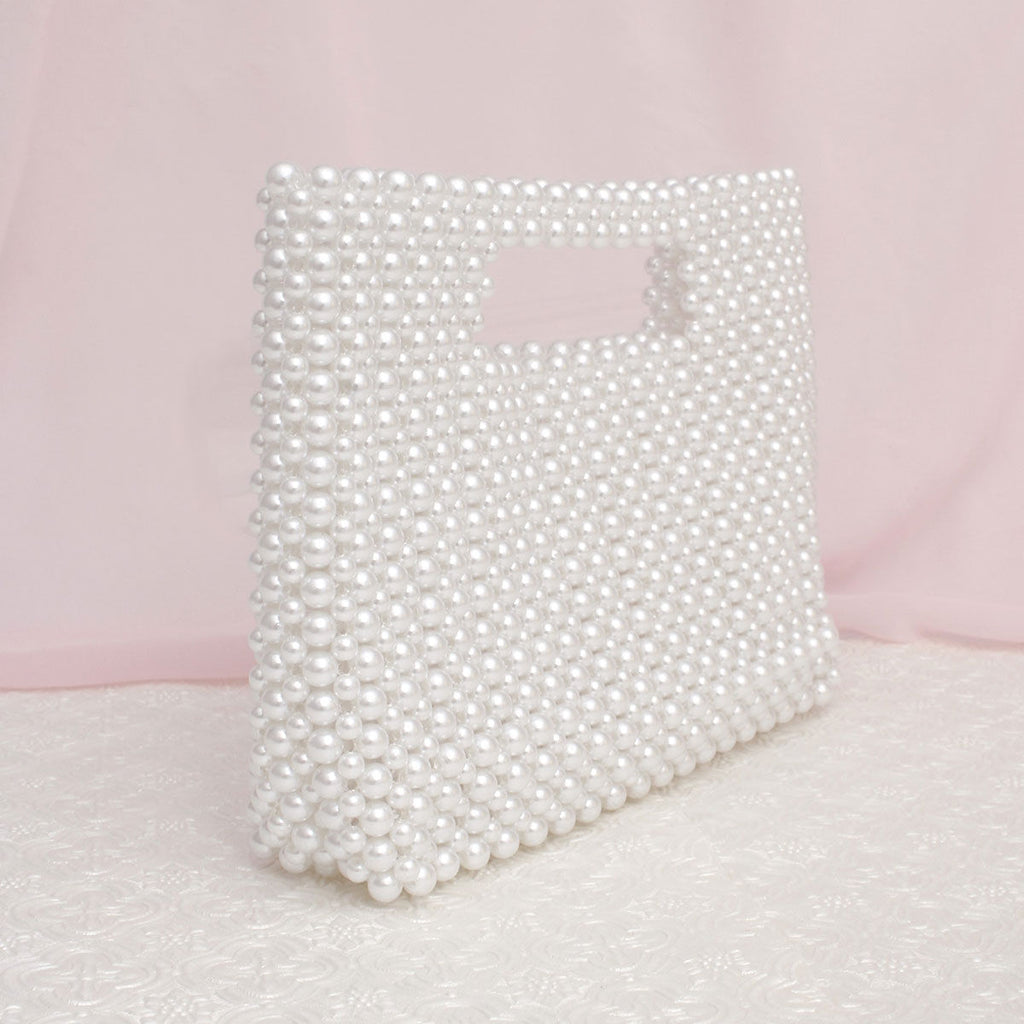 Clutch Vintage White Pearl Cut Out Handle Bag