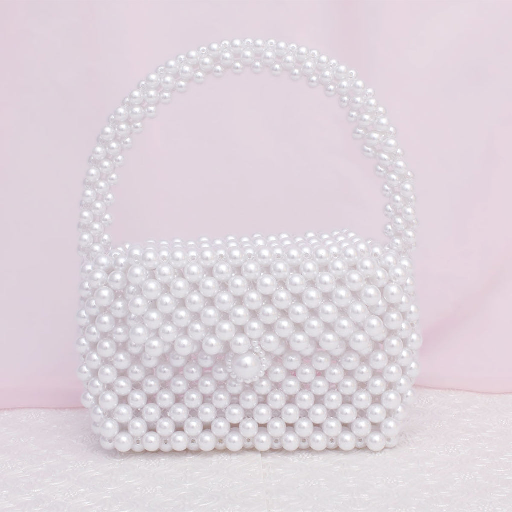 Top Handle Retro Luxe White Pearl Flap Handbag