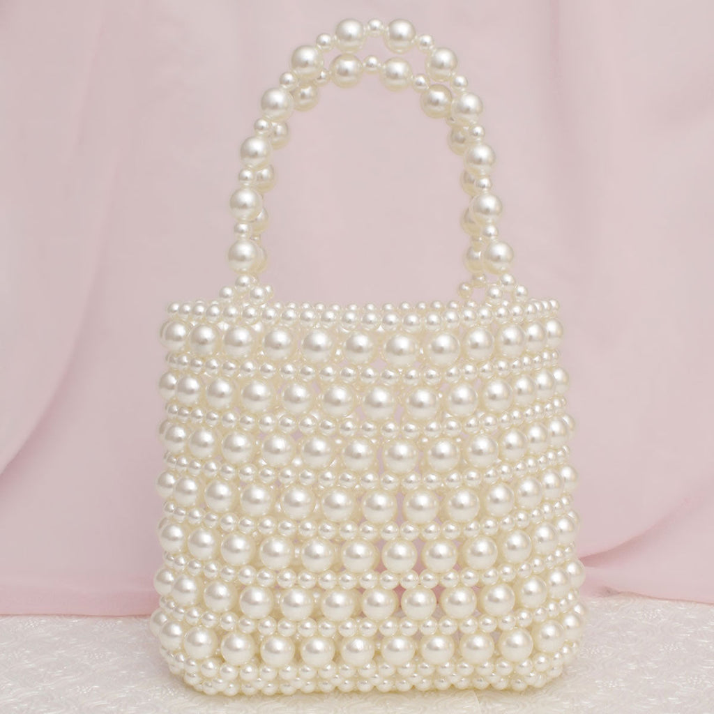 Top Handle Vintage Woven Cream Pearl Crossbody Bag