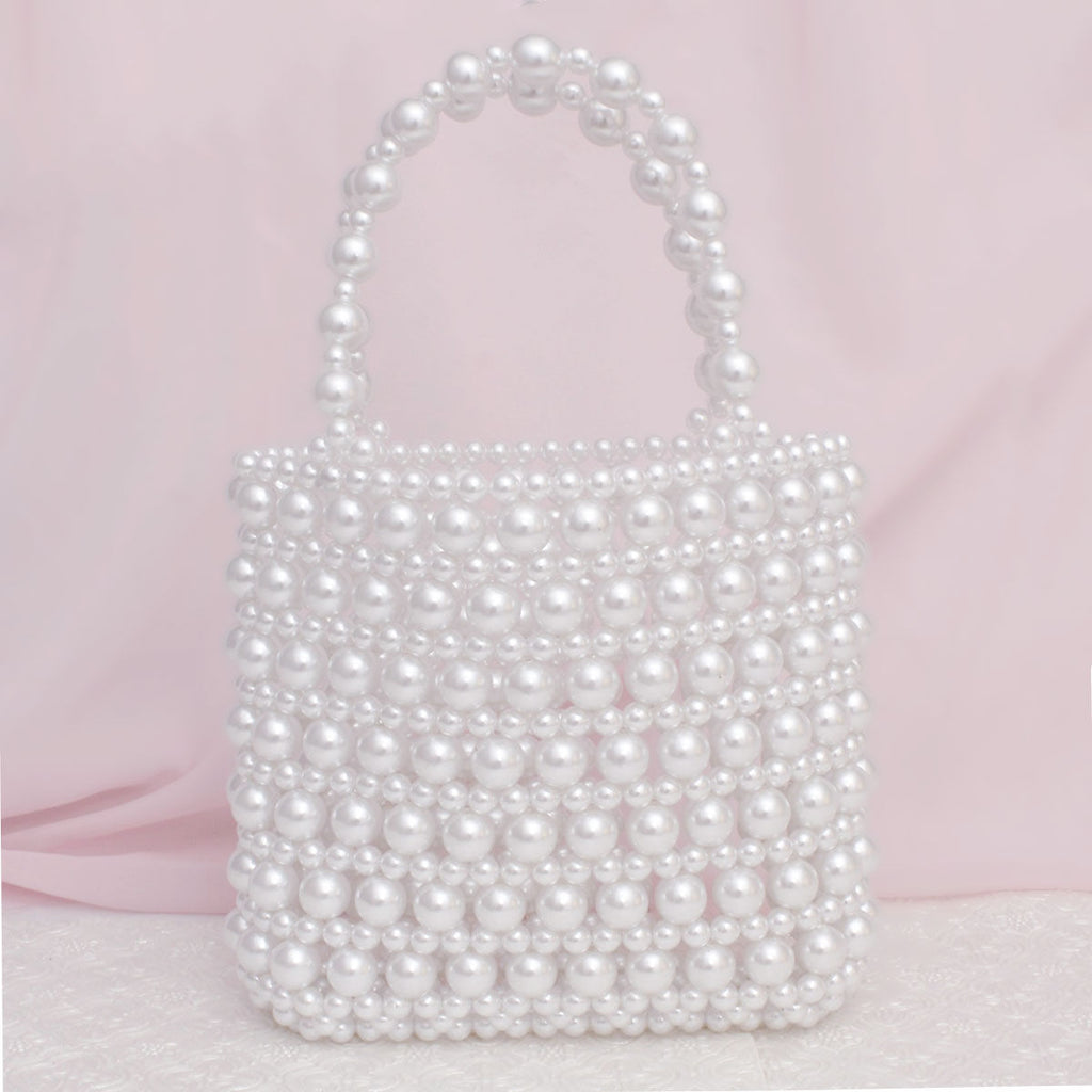 Top Handle Vintage Woven White Pearl Crossbody Bag
