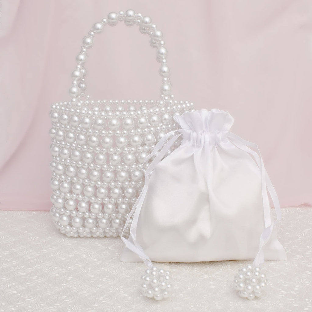Top Handle Vintage Woven White Pearl Crossbody Bag