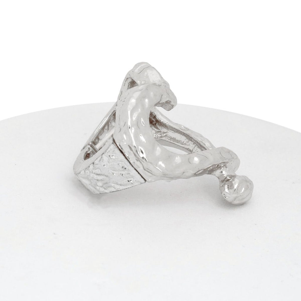 Ring Silver Metal Open Heart Stretch Statement