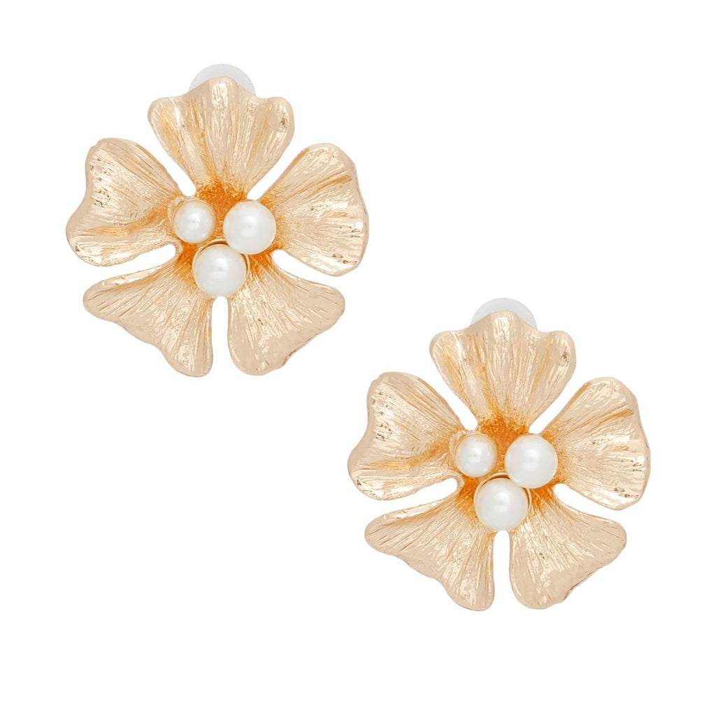 Studs Graceful Gold and Pearl Flower Earrings