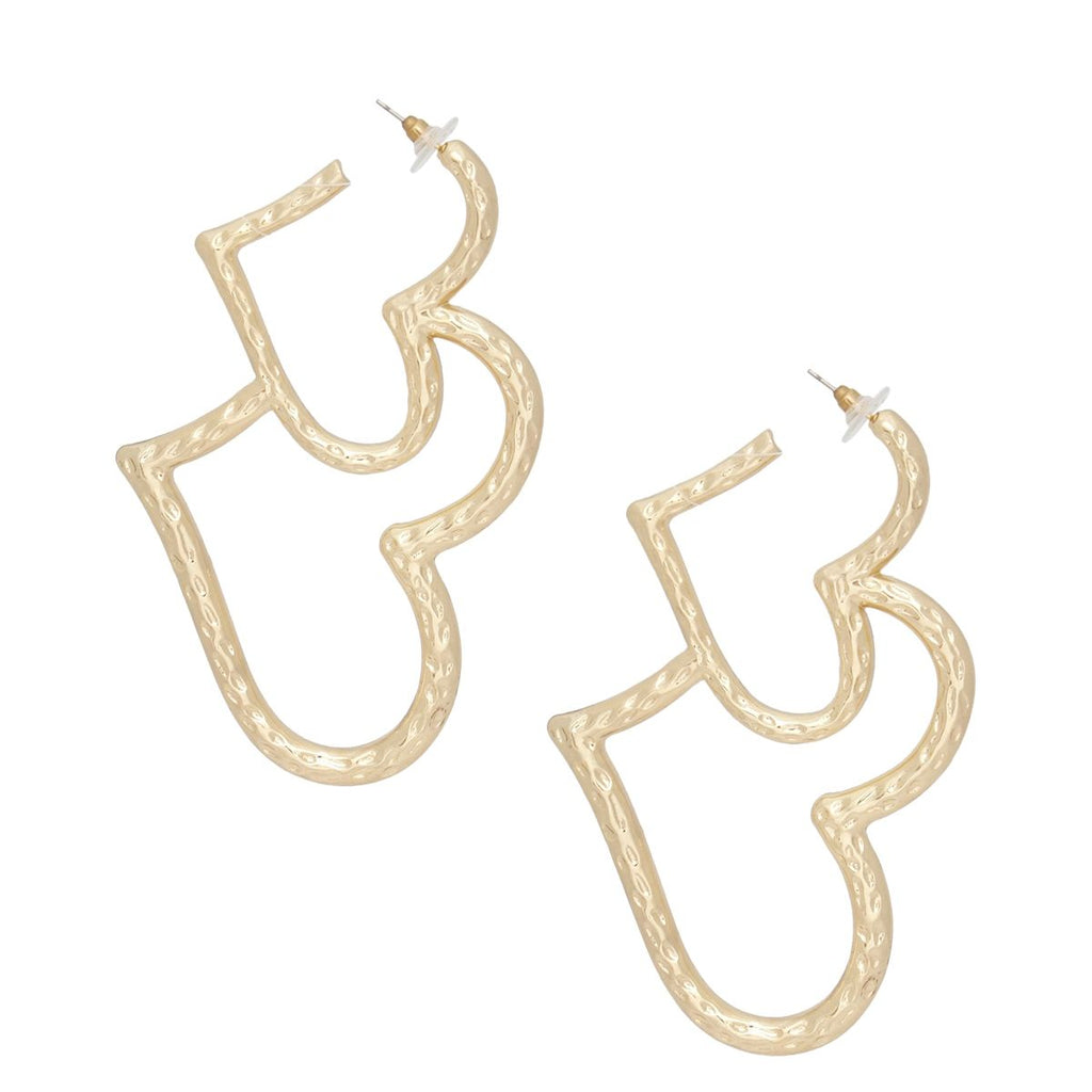 Hoop Large Gold Metal Double Heart Earrings Women