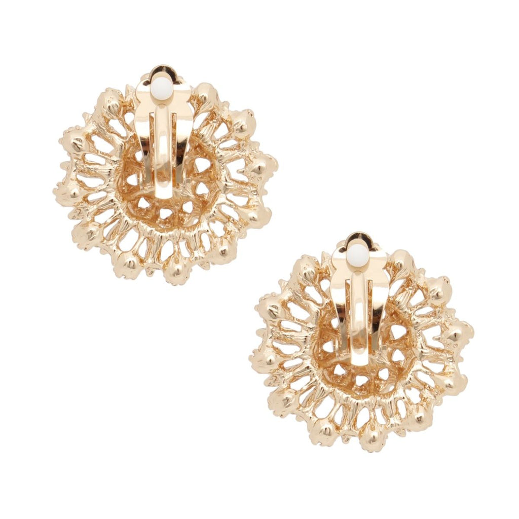 Clip On Runway Worthy Gold Pearl Round Earrings
