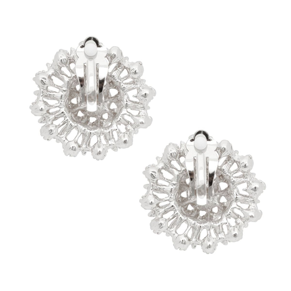 Clip On Runway Worthy Silver Pearl Round Earrings