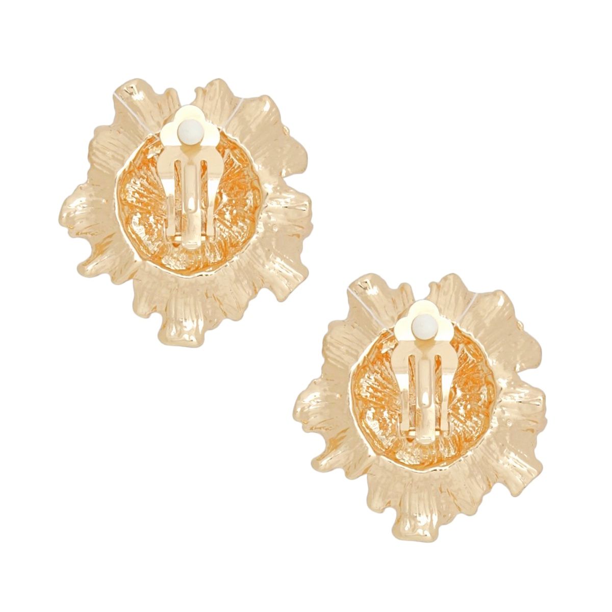 Clip On Gold Sculpted Floral Cream Pearl Earrings