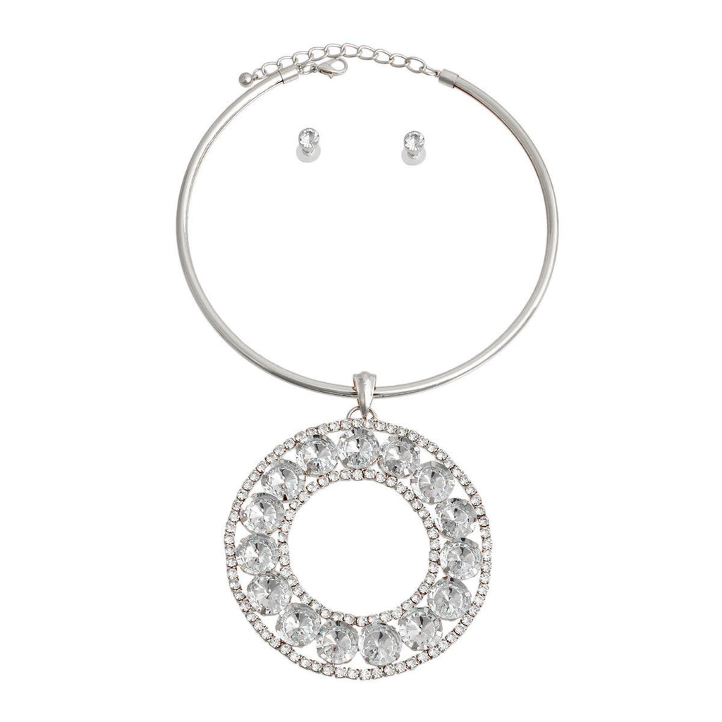 Rigid Silver Halo Circle Necklace