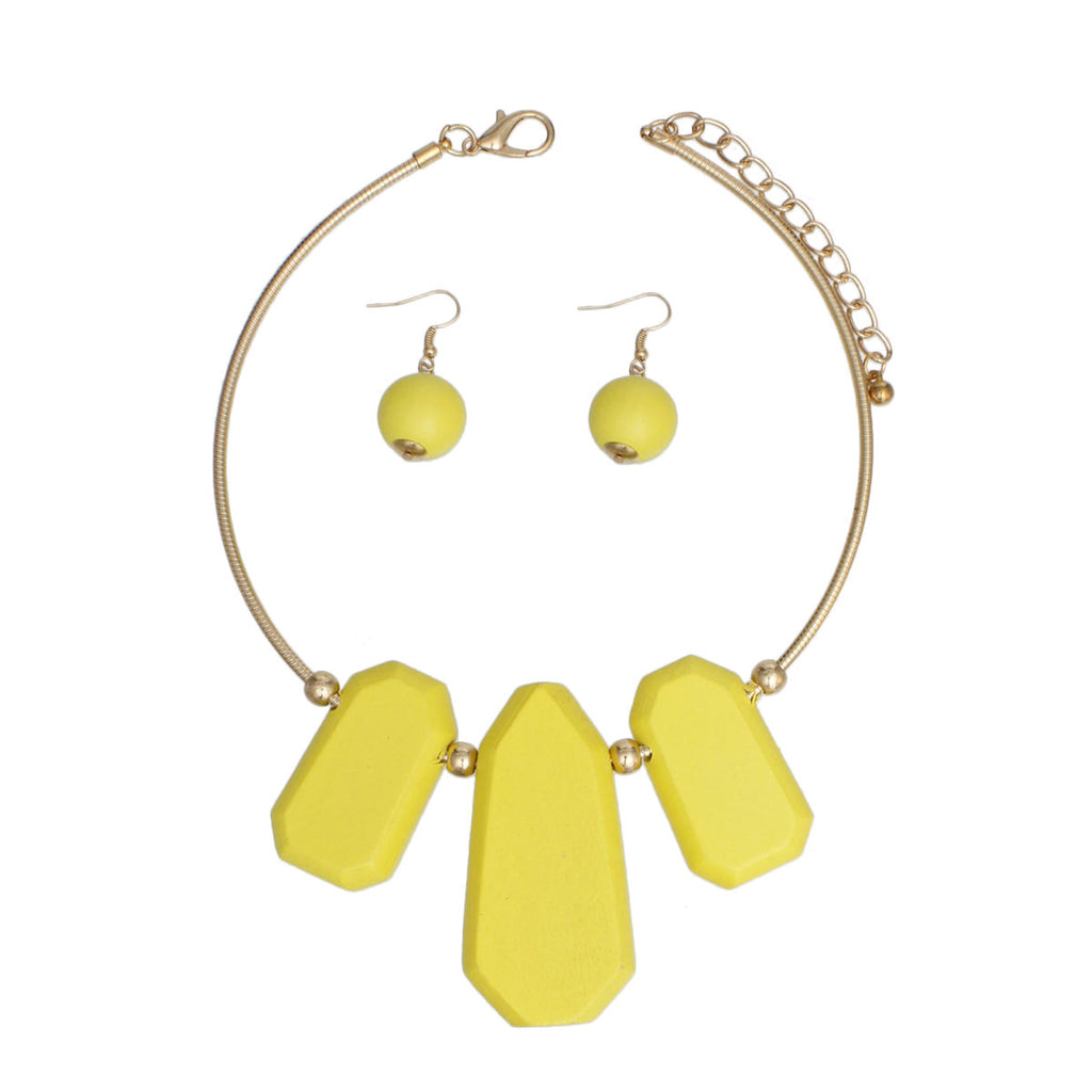 Bib Yellow Chunky Wood Gold Rigid Collar Necklace