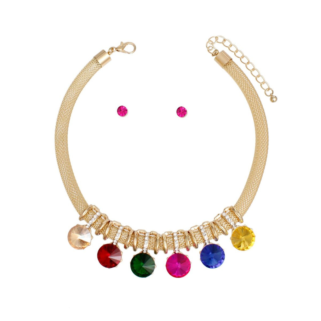 Choker Gold Mesh Multicolor Crystal Slide Necklace
