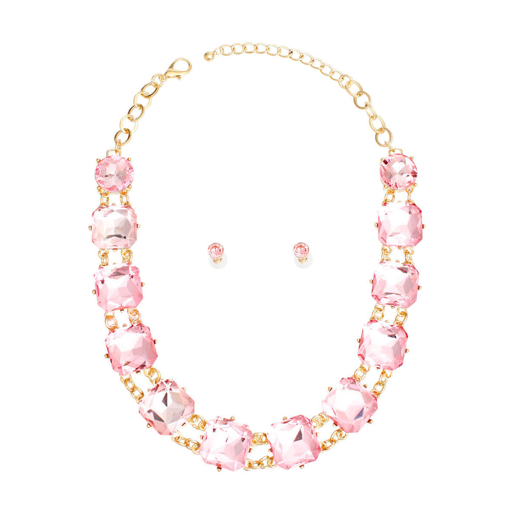 Necklace Light Pink Crystal Link Set for Women