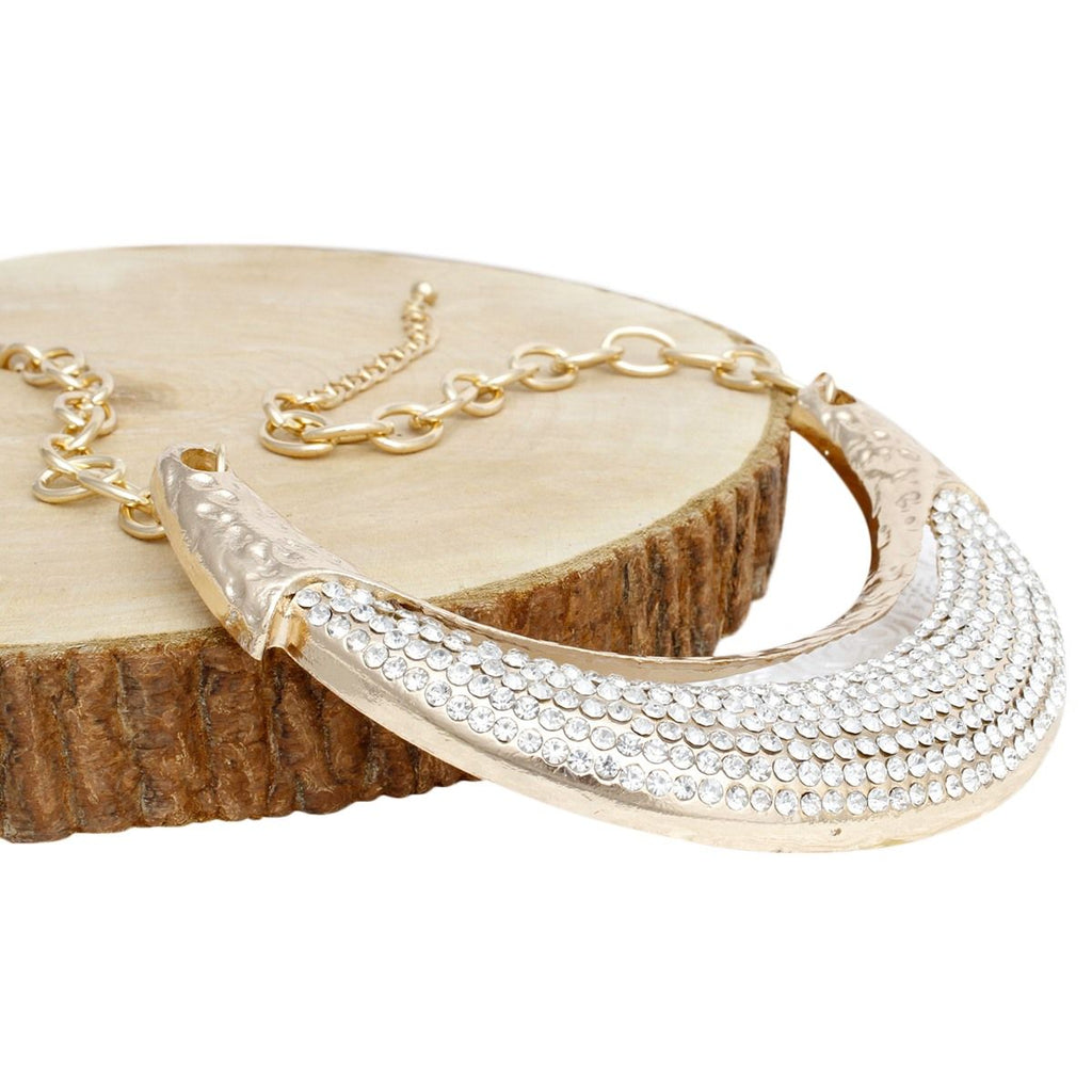 Bib High Shine Rigid Gold Plate Bling Necklace