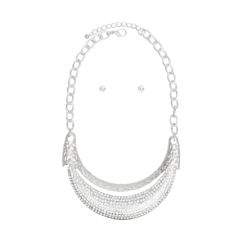 Bib High Shine Rigid Silver Plate Bling Necklace