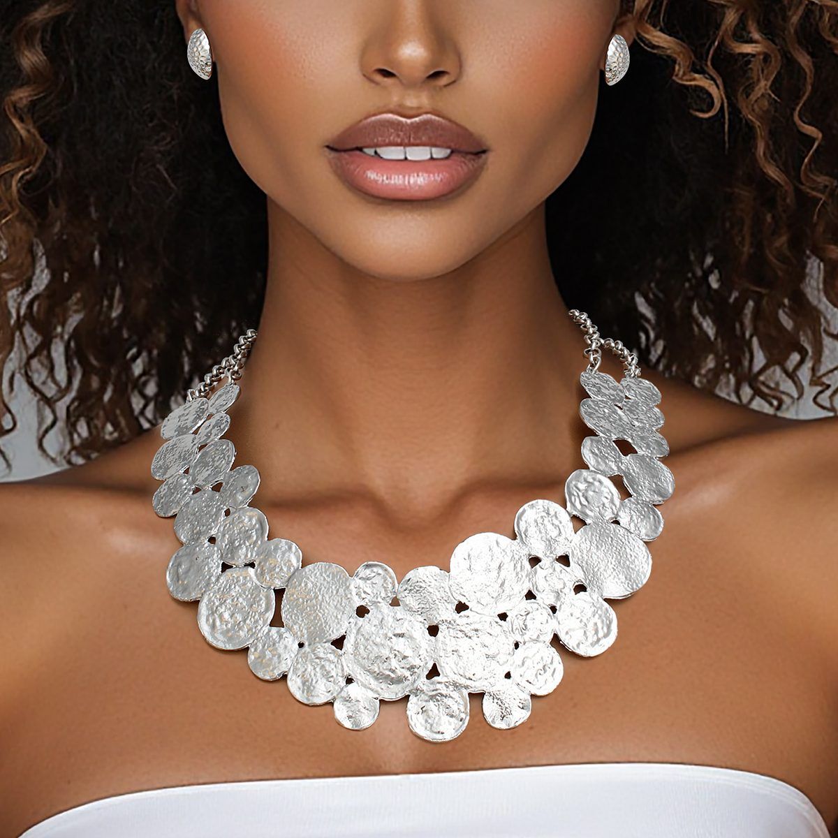 Bib Rigid Silver Circle Armor Collar Necklace