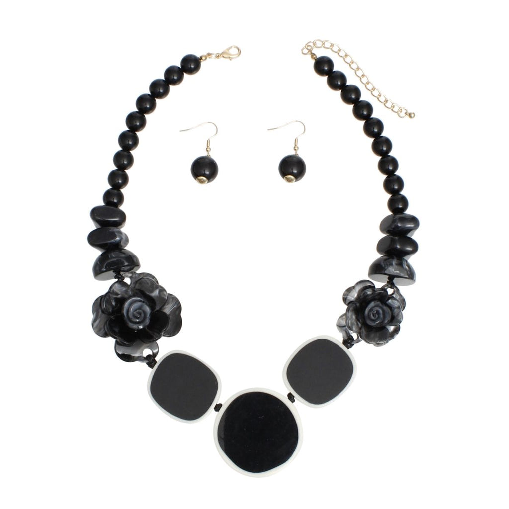 Beaded Artistic Black Flower Statement Necklace