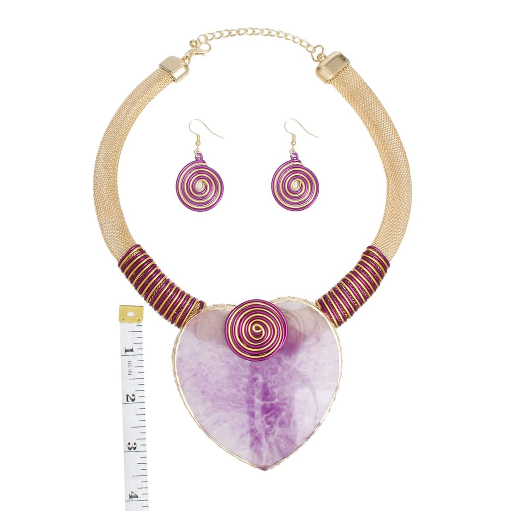 Collar Purple Large Resin Agate Slice Pendant Set