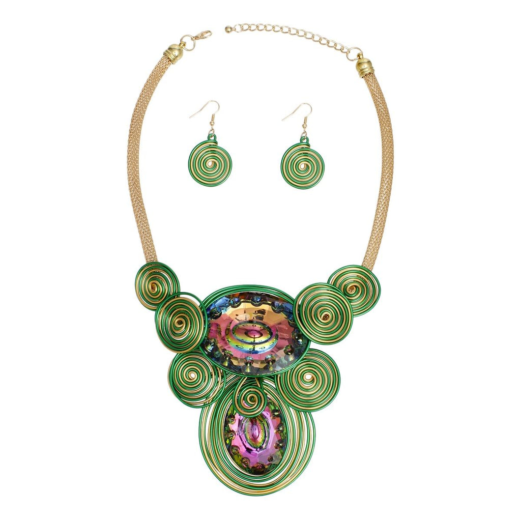 AKA Green Gold Wire Drilled Crystal Bib Necklace