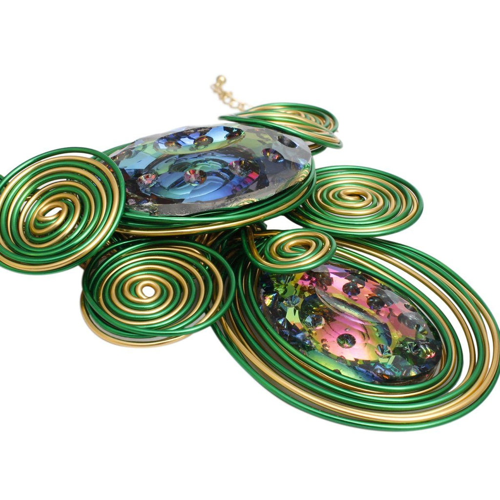 AKA Green Gold Wire Drilled Crystal Bib Necklace