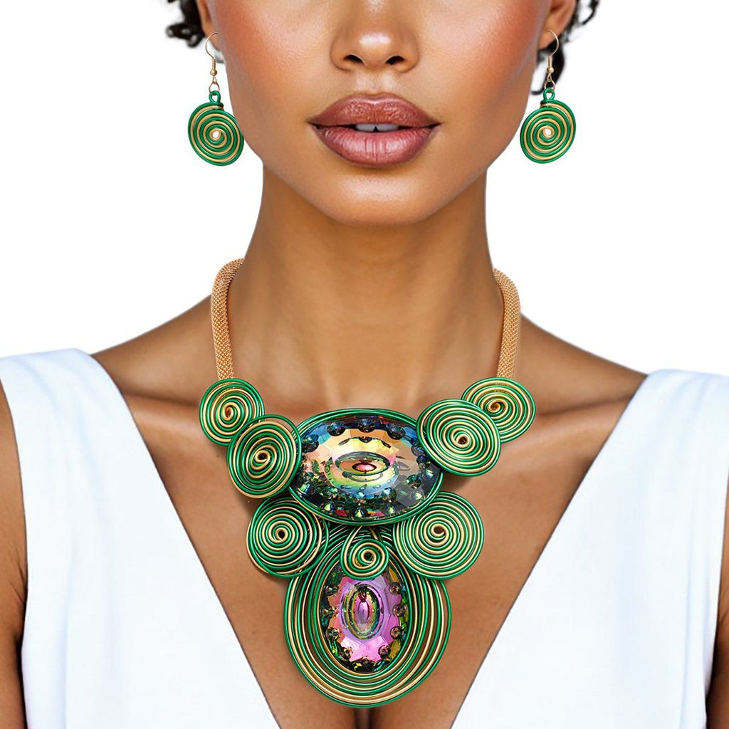 AKA Green Gold Wire Drilled Crystal Bib Necklace