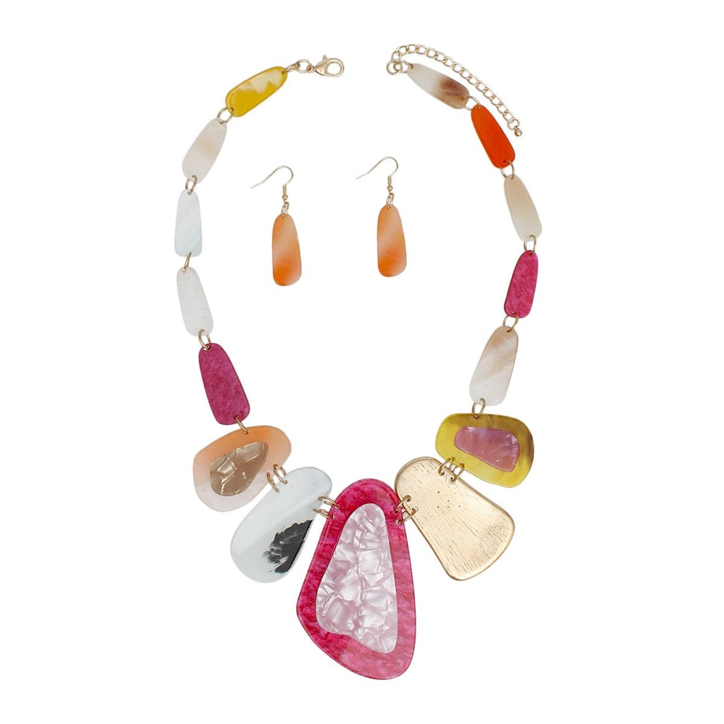 Bib Marbled Multicolor Link Necklace for Women