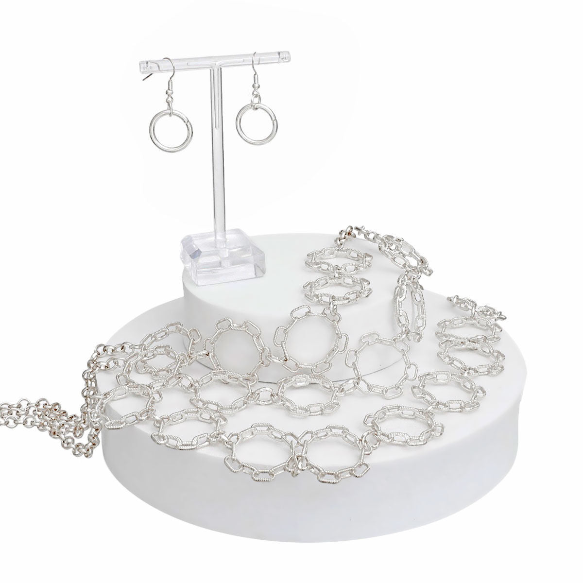 Chain Multi Row Multi Circle Silver Bib Necklace