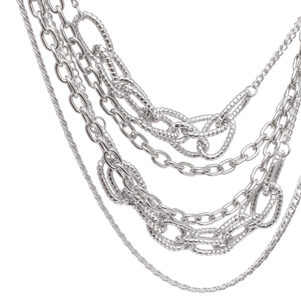 Layered Chain Silver Multi Link 5 Strand Necklace