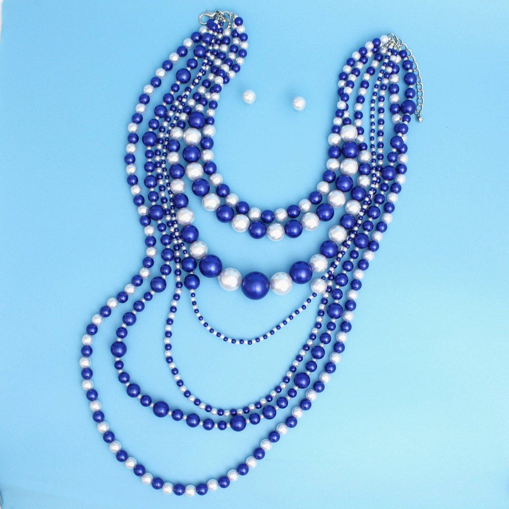 ZPB Sorority Blue White 7 Strand Pearl Necklace