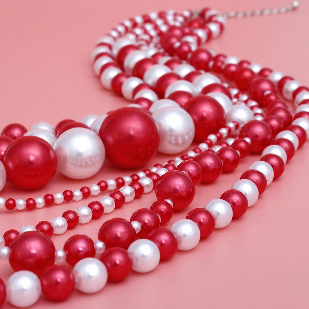 DST Sorority Red White 7 Strand Pearl Necklace