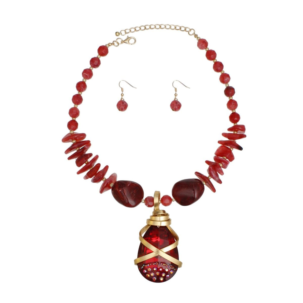 Pendant Red Stone Bead Teardrop Crystal Necklace