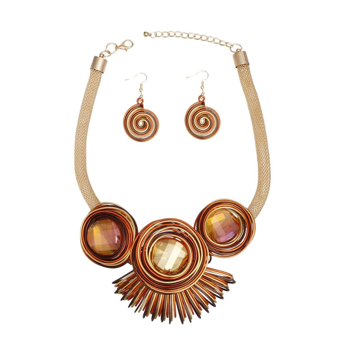 Bib Orange Looped Wire Round Bead Necklace