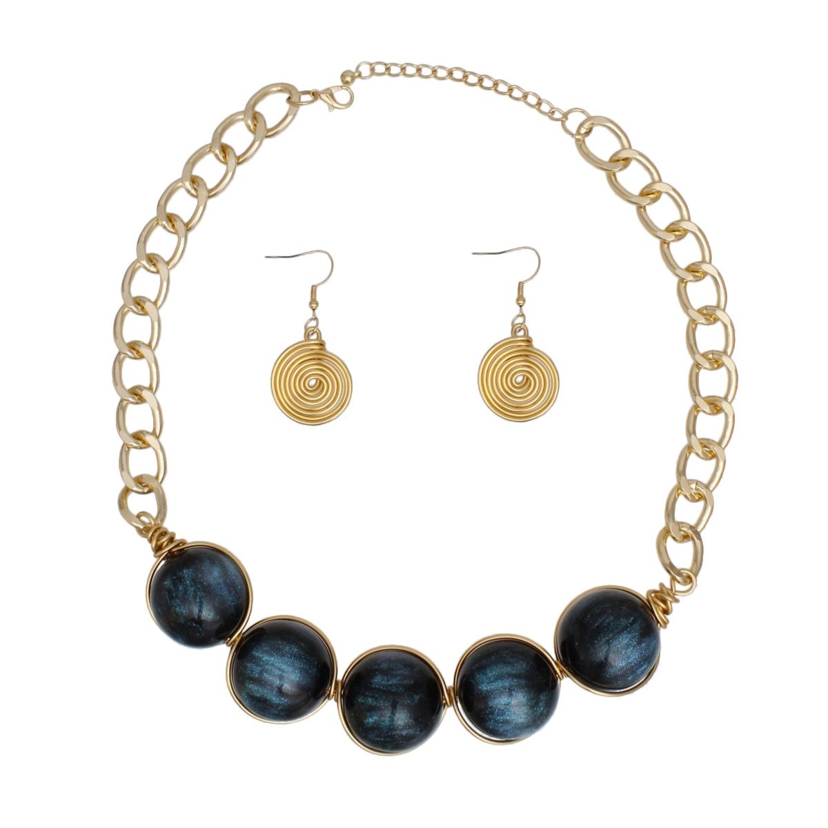 Collar Black Galactic Bead Gold Chain Necklace