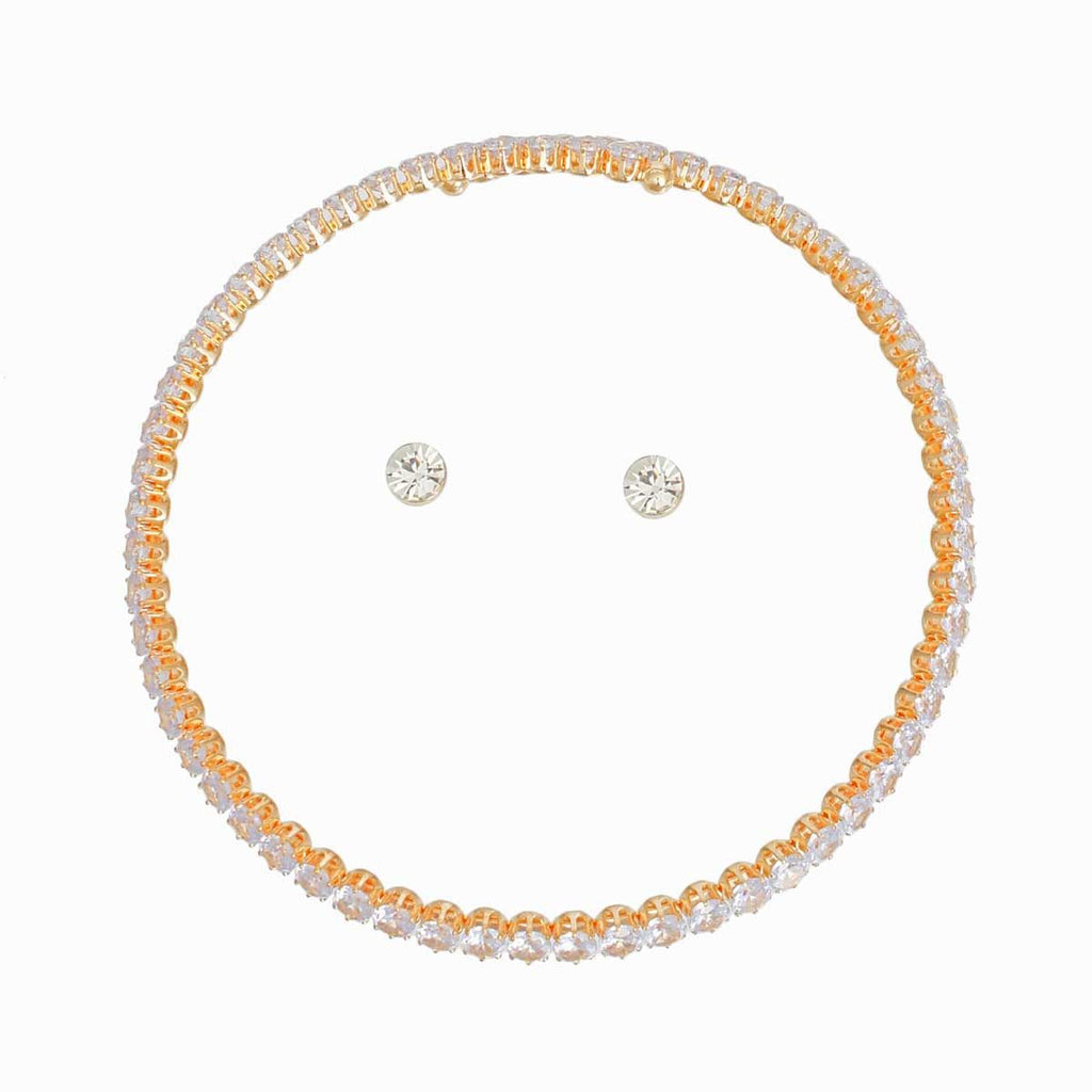 Memory Wire Choker Gold Rhinestone Wrap Necklace