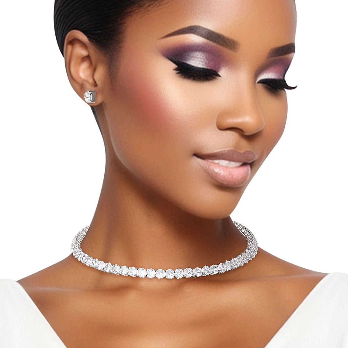 Memory Wire Choker Silver Rhinestone Wrap Necklace